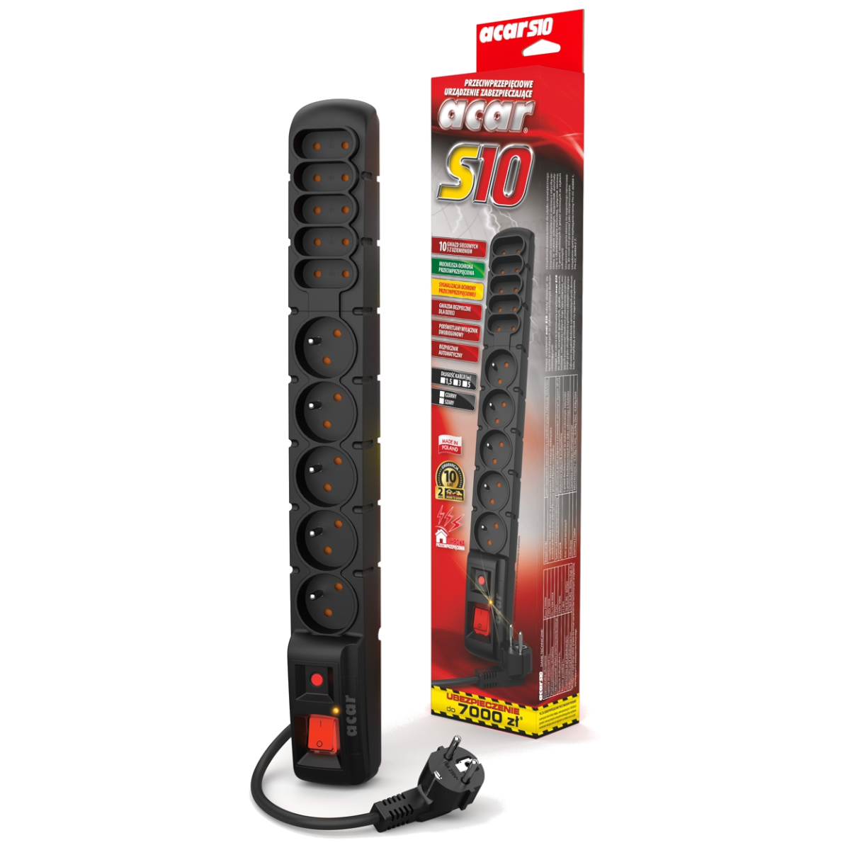 Listwa zasilająca 1.5m 10 gniazd